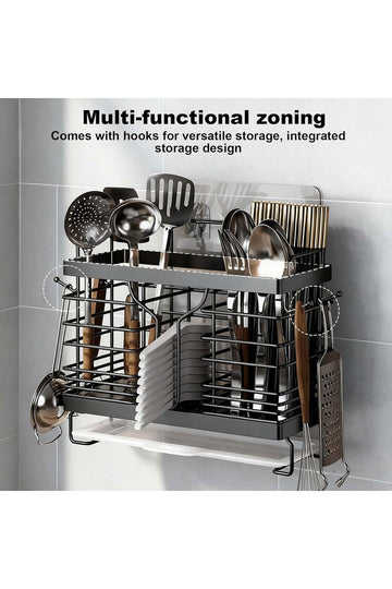 Utensil Drying Rack, Black Stainless Steel Silverware Holder, 3 Compartment Organizer Drainage Basket Rust Resistant