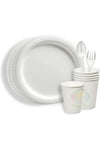 - 24 Pieces Party Supplies Tableware Set: 6-9" Paper Plates, 6-9 Oz Cups, 6-6" Spoons & Forks (White)