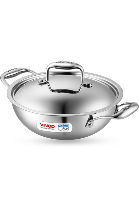 Platinum Triply Stainless Steel Kadai with Lid- 24 cm, 2.5 L (Induction Friendly)