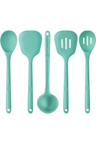 Silicone Kitchen Cooking Utensil - 315℃ Heat Resistant BPA Free Seamless Solid & Slotted Turner and Spoon, Soup Ladle for Non-Stick Pan/Wok Cookware (Set of 5, Aqua Sky)