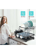 2 Tier Foldable Dish Drying Rack with Utensil Holder & Cutting Board Holder & Drainboard Tray,