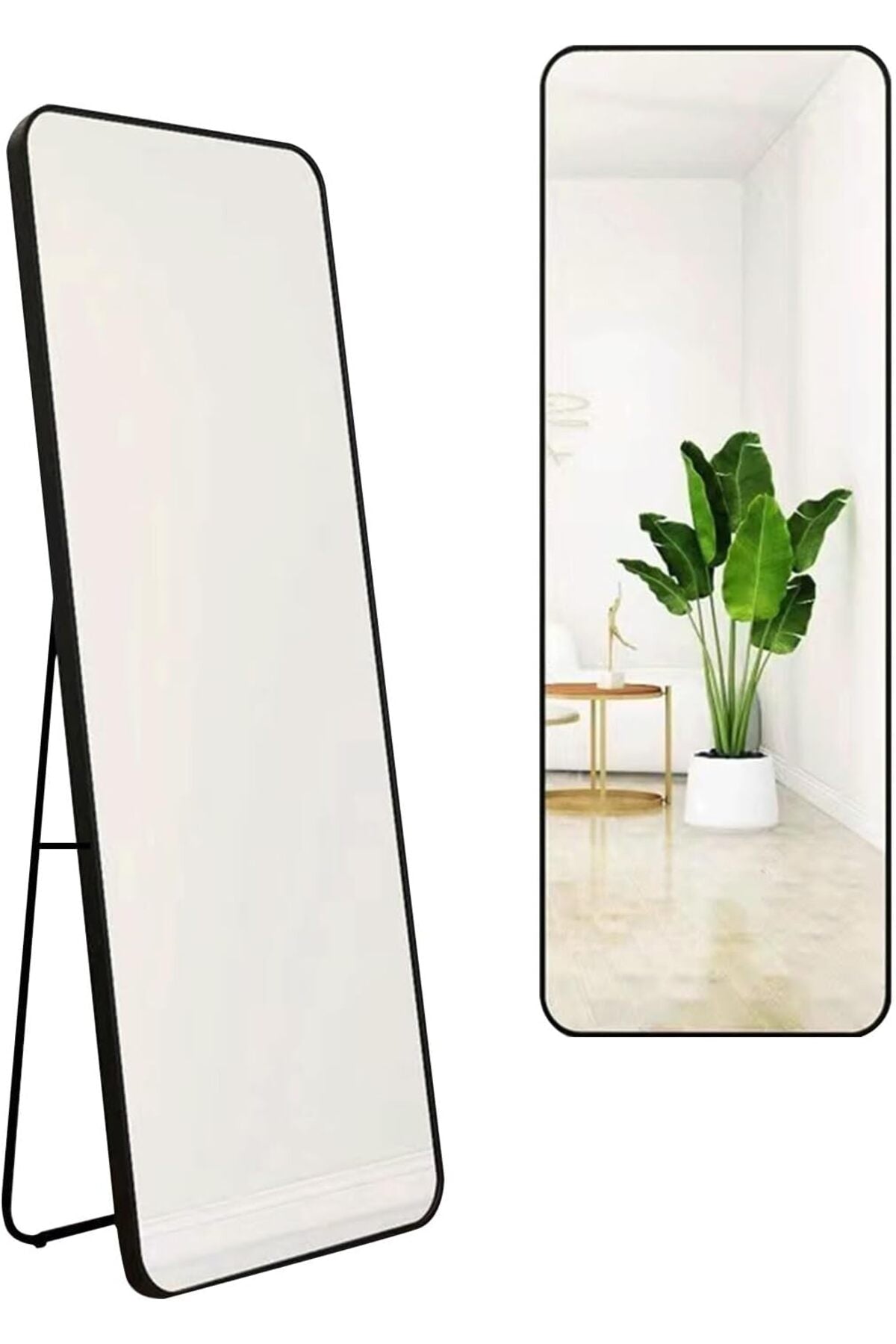 Arch Full Length Mirror, Full Body Standing Mirror, Dressing Mirror, Aluminum Alloy Long Mirrors for Bedroom, Living Room, Beauty Shop (160 * 50cm) (Black1)