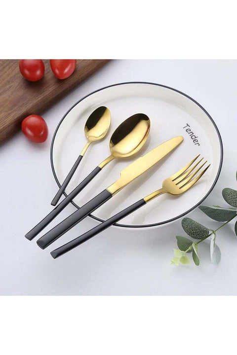 4 Piece Stainless Steel Cutlery Set Black/Gold