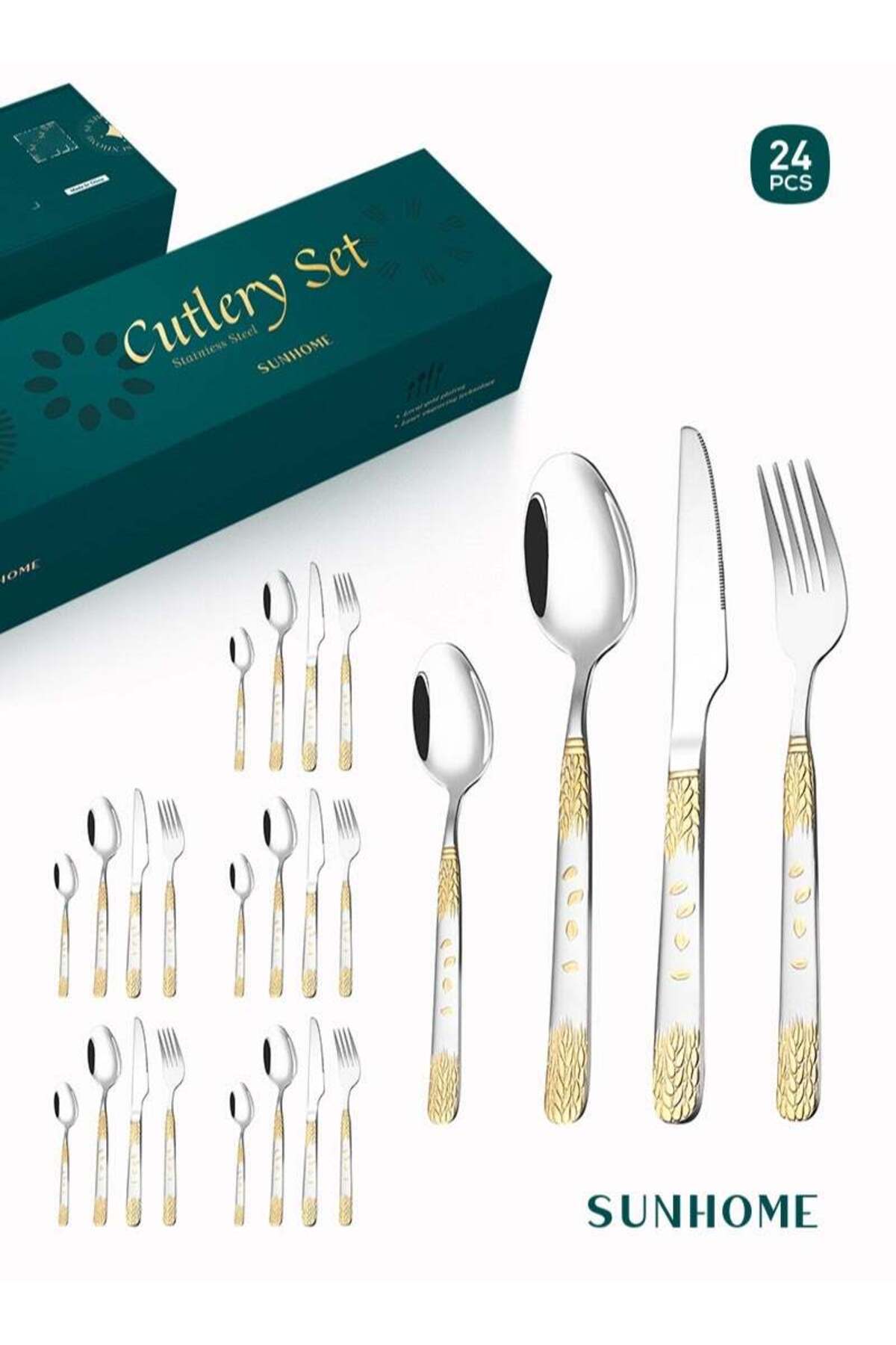 24-Piece Stainless Steel Cutlery Set Kitchen Utensil Set Western Tableware Suitable For Home Kitchen Restaurant Hotel Party Dining Picnic Dining Exquisite Packaging Gift