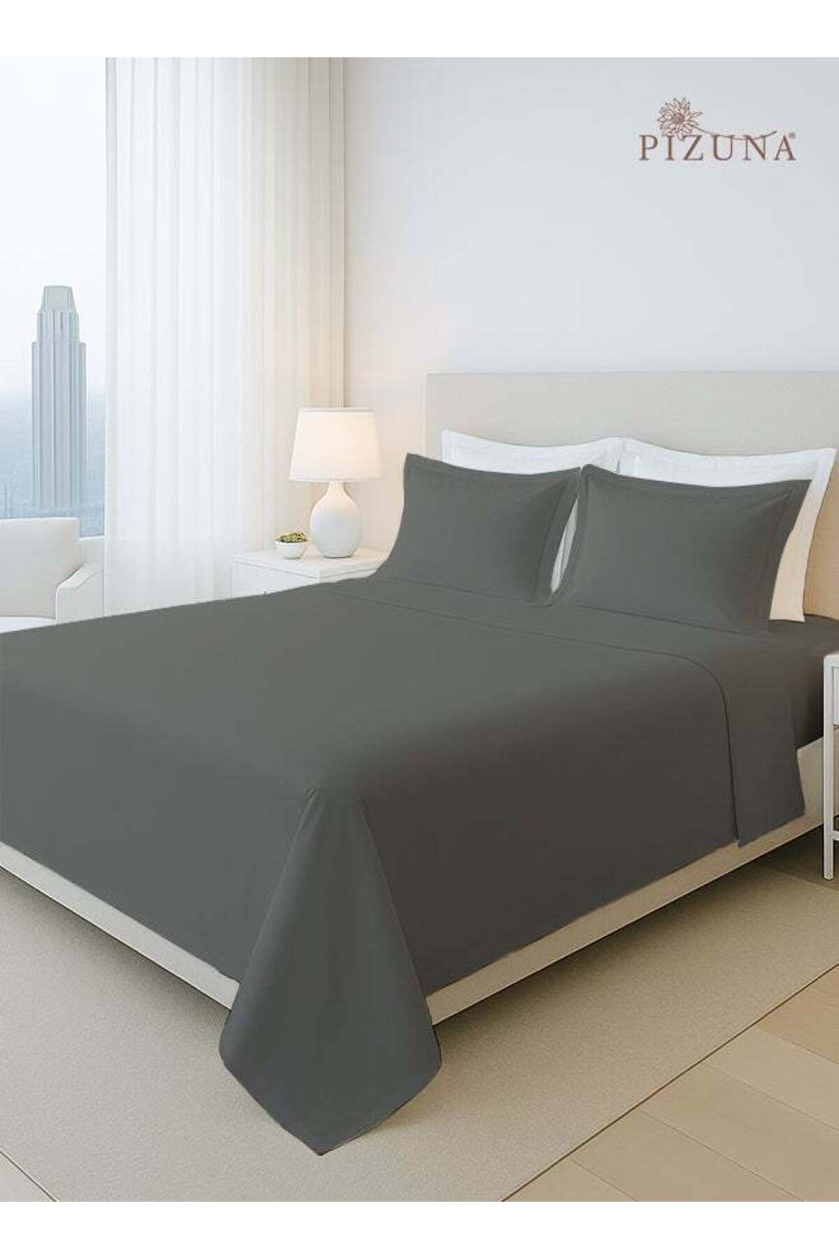 Pure Combed Cotton Bed Sheet Set Queen Size Dark Grey, 400 Thread Count Cozy Luxury