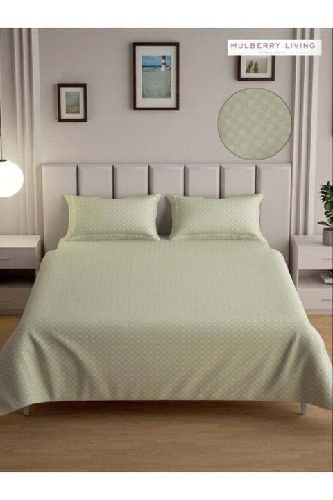 100% Cotton King Flat Bedsheet with 2 Pillow covers - 300Tc Urban Grid - Pearl