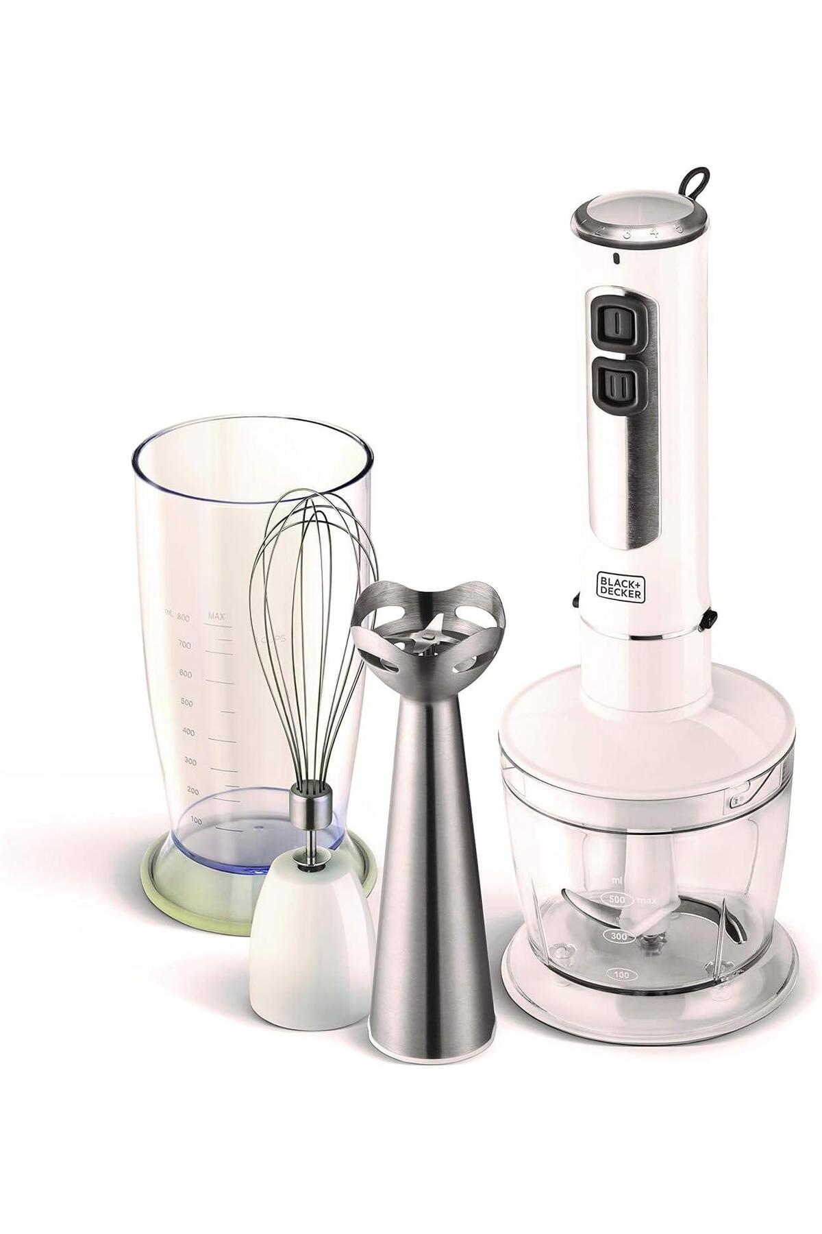 Black & Decker 400W 4 In 1 Stainless Steel Stem Hand Blender With Chopper and Whisk White SB4000-B5