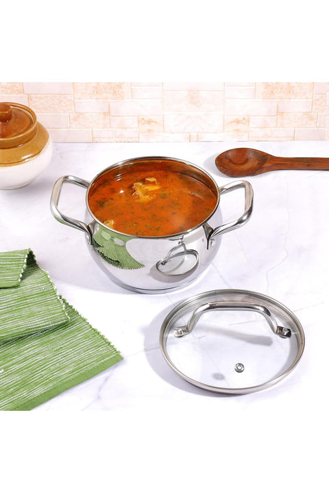 Stainless Steel Almaty Sauce Pot with Glass lid- 20 cm- 4 L (Induction Friendly)