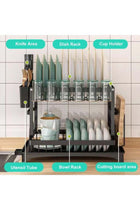 LODROC 2-Tier Dish Drying Rack with Knife Slots, Dish Racks for Kitchen Counter, Space-Saving Kitchen Organizer, Detachable Capacity Dish Drainer Organizer with Cutlery & Cup Holder (Black)