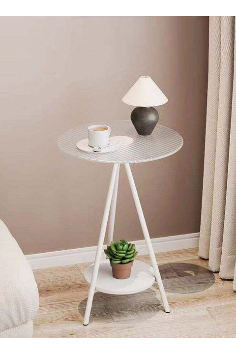 2-Tiers Modern Design End Table Round Side Table with Tempered Glass Top and Metal Legs Small Accent Table Snack Tray Table for Living Room Bedroom 40x59 cm