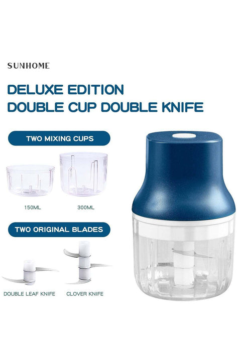 2-in-1 Electric Chopper Mixer Grinder 150ml+300ml 45W SH-188B Blue/Clear