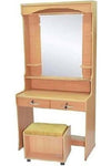 AL WADI FURNITURE Large Wooden Dresser | Dressing Table | Vanity Table | Makeup Table with Mirror and Stool, Lockable Two Front Drawers, Beige 175 x 80 x 38 cm