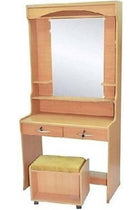 AL WADI FURNITURE Large Wooden Dresser | Dressing Table | Vanity Table | Makeup Table with Mirror and Stool, Lockable Two Front Drawers, Beige 175 x 80 x 38 cm