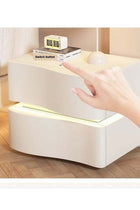 Set of 2 Modern High Gloss One Touch Switch Night Light LED Nightstand with 2 Storage Drawers Solid Wood Bedside End Table Furniture 50x40.5x50 cm (Fully Assembled)