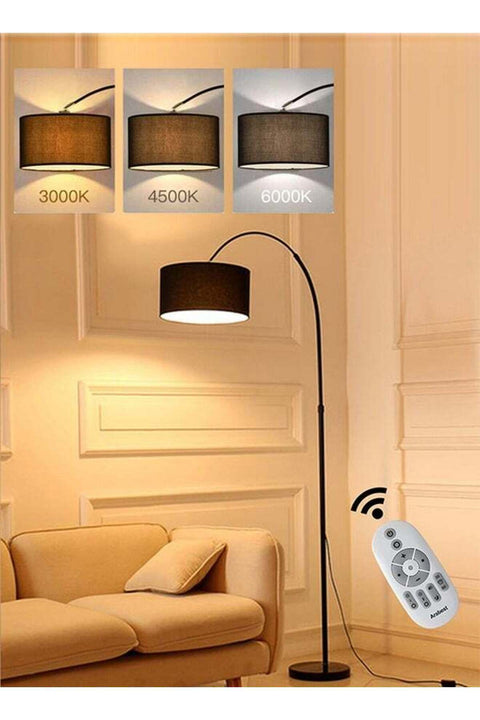 Floor Lamp With Led Bulb Metal 12W Warm Light Black 185x38cm