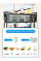 Heavy Duty Over The Sink Dish Drying, 3 Tier Metal Over The Counter Dish Drying Rack with Dust-Proof Cabinet, Height Large Drainer with Utensil Holder for Kitchen