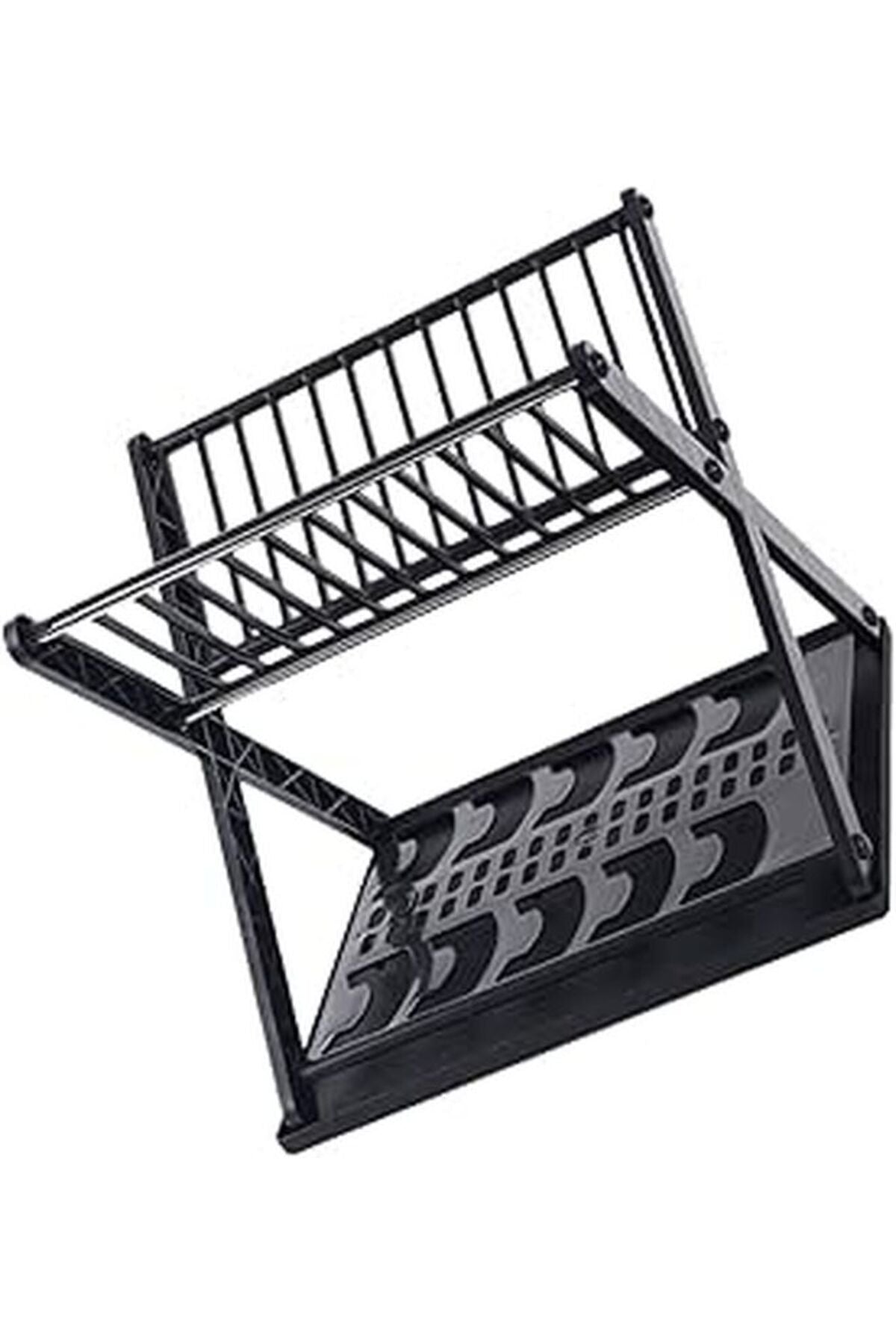 Black Two Tier Dish Drying Rack With Cutlery Holder Compact Kitchen Organizer