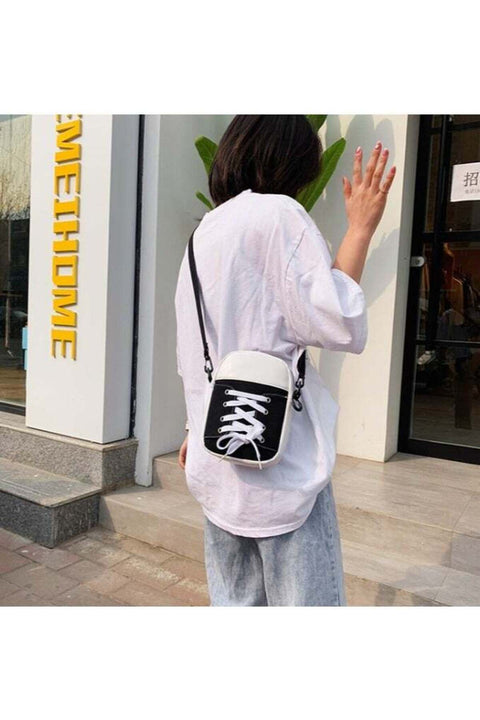 Women Shoulder Crossbody Bag Multifunction Phone Diagonal Bags with Adjustable Strap Sneaker Shape Black