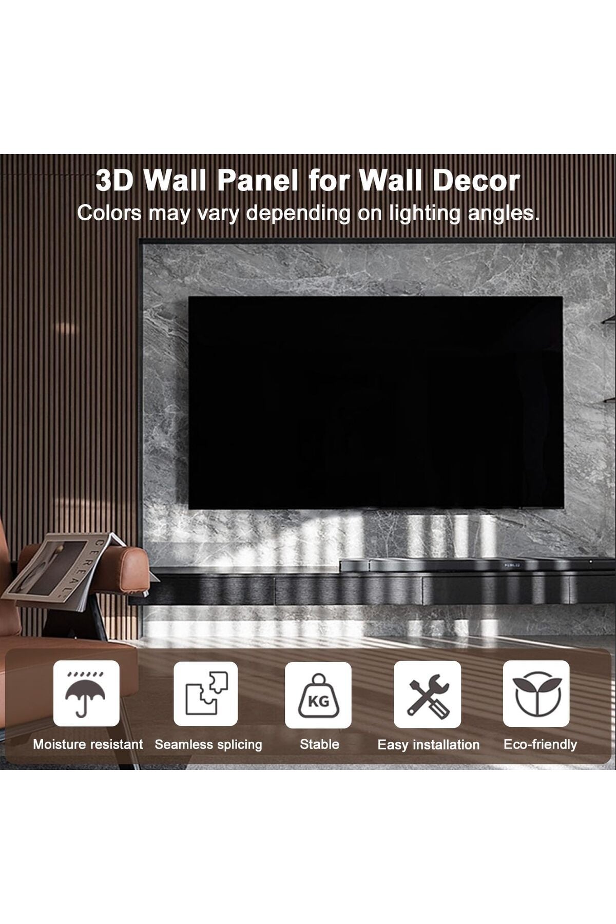 Wood Wall Slat Panel, 3D Fluted Wall Paneling for Interior 100x15x1.7cm, WPC Decorative Wall Stickers Noise Reduction, Wood Grain Textured Slats Wallpaper with Buckles for Ceiling Decor