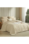 Duvet Cover 240 x 260 cm Beige Cream Seersucker Plain Microfibre Bedding Set for 2 Adults