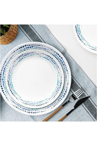 Ocean Blues 16pc, Chip & Break Resistant Dinnerware Set, Service for 4, Dinner Plates and Dinner Bowls, White