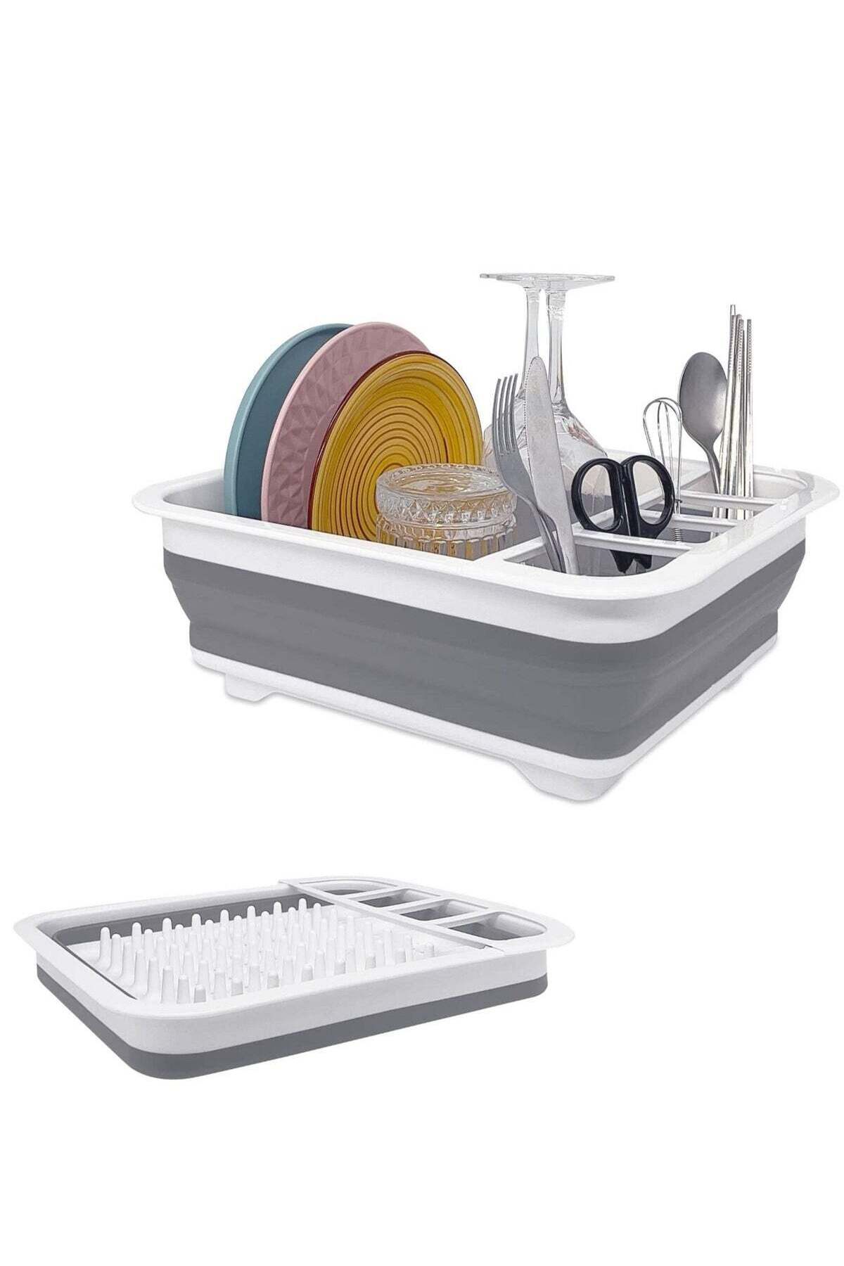 Collapsible Dish Rack for Drying Dishes, Space-Saving and Foldable Design with Versatile Removable Components, Dinnerware Storage Organizer for Small Kitchen Spaces
