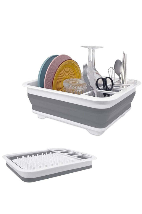 Collapsible Dish Rack for Drying Dishes, Space-Saving and Foldable Design with Versatile Removable Components, Dinnerware Storage Organizer for Small Kitchen Spaces