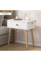 Elegant White Nightstand with Natural Wooden Legs, 40 x 30 x 55 cm, Modern Bedside Cabinet with Drawer, Compact Storage Table for Bedroom, Apartment, Guest Room, Living Space and Home Dec