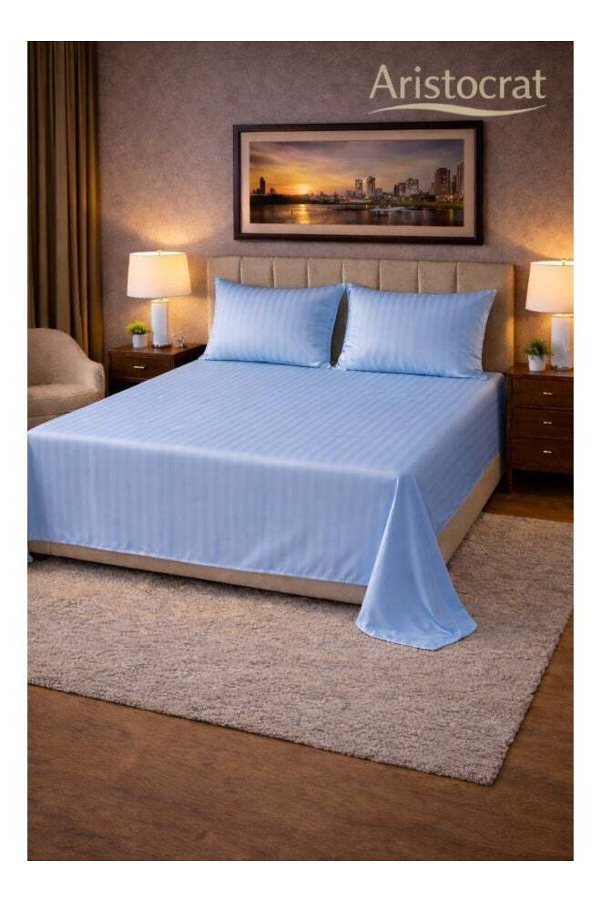 3‑Piece Striped Microfiber Flat Bed Sheet Set Super King 240x260cm – Soft Breathable Flat Sheet