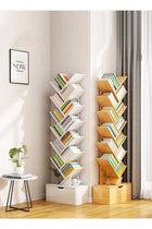 Rustic Elm Color Tree Bookshelf, Multi-Tier Narrow Freestanding Bookcase, Creative Space-Saving Storage & Display Rack for Living Room Bedroom Home