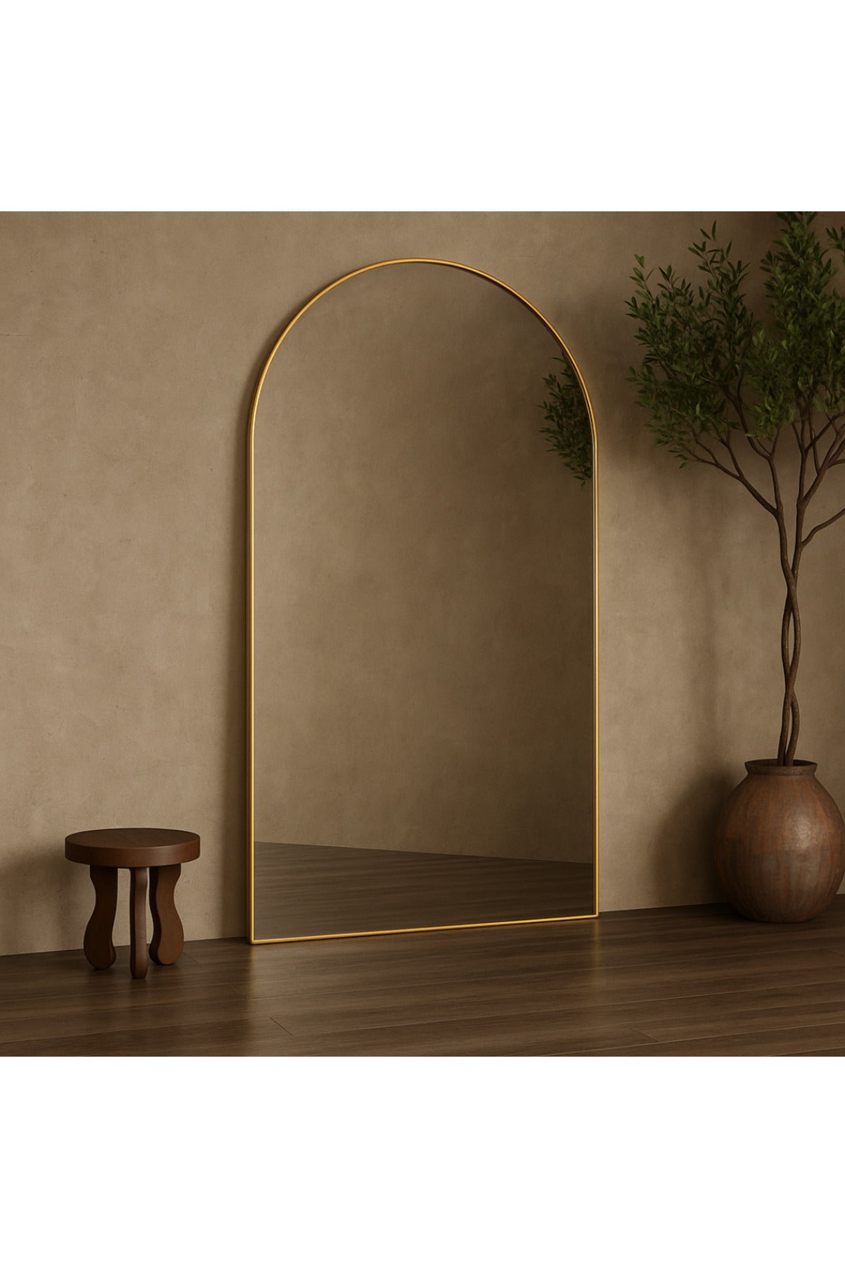 Arched Full-Length Floor Mirror Large Golden Frame Dressing Mirror for Bedroom & Living Room (200X100cm)