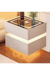 Modern Bedside Nightstand Table with LED Mirror Sensor Light Wireless Charging and BT Speaker 40CM