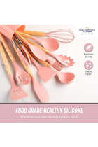 12PCS Kitchen Utensil Set Silicone Cooking Utensils Kit Spatula Heat Resistant Wooden Spoons Gadgets Tool for Non-Stick Cookware (Pink)
