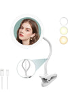 10x Magnifying Makeup & Shaving Mirror, Clip On Gooseneck with LED Light, 360° Swivel, Adjustable Brightness, USB Rechargeable for Bathroom (White)