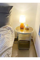 3-Tiers Multipurpose Unique Design Side Table Bedside Table with Storage Shelves Round Glass Top Nightstand for Bedroom Living Room 45x50 cm (Fully Assembled)