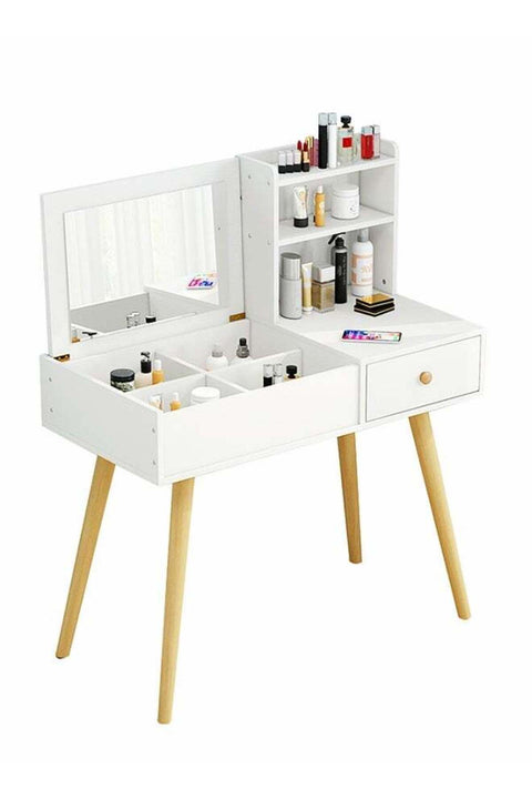 Dresser With Mirror Vanities Table Make Up Organizer Drawers White 80x40x75cm