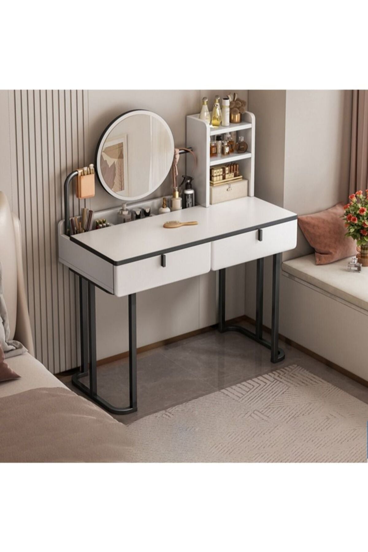 Makeup Vanity Table Dressing Table Flip Mirror with Drawers 80cm