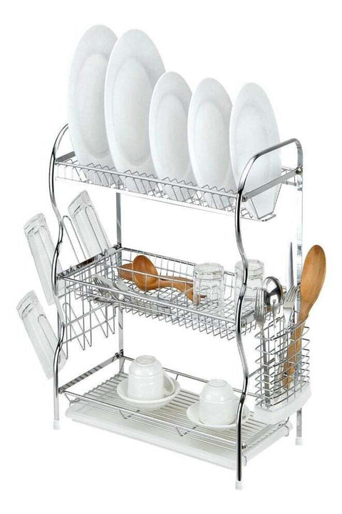 Stainless Steel Dish Drying Rack with Utensil Holder, Plate Rack, and Drain Tray, Dish Rack Iron With Chrome Plated + PP Plastic, Plastic Color: Translucent...
