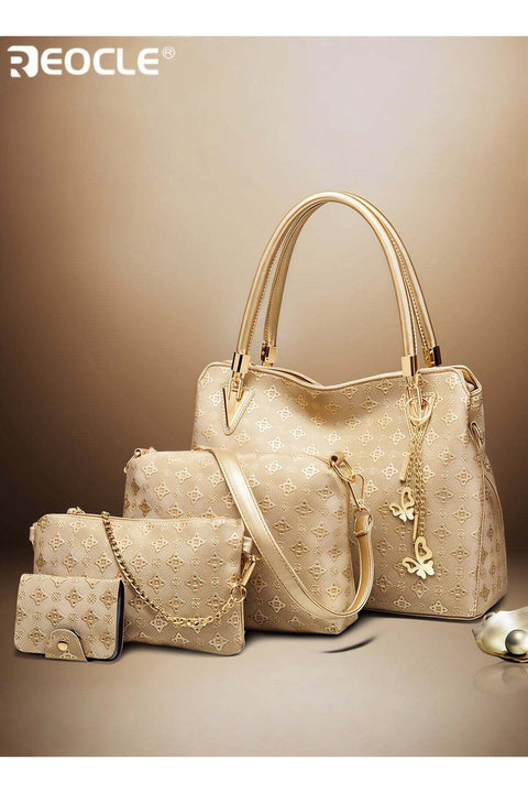 Women's 4 Pcs Handbags Tote Bags Shoulder Bag Set PU Leather Top-Handle Bag Large Shoulder Bag Crossbody Clutch Purse