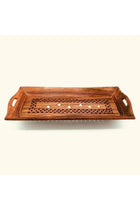 Wooden handcrafted sheesham wood serving tray/wooden platter with jali design and brass inlay work. - Set of 3 (Small :-12 * 6, Medium:- 14 * 6, Large :- 16 * 6)