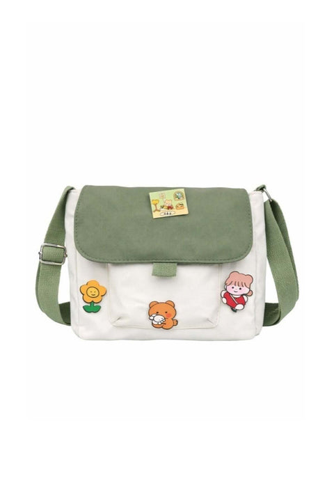 Girls' Cute Shoulder Bag, Crossbody Bag Sling Bag Side Bag Carry Bag with Badge Charm for Students, Canvas Handbag Messenger Bag Satchel Bags Small Bag Tourist Bag Phone Bag for Teenagers and Youth