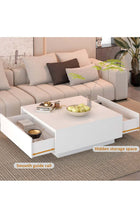 Living Room Coffee Table with Storage Drawers, 90CM Modern Square Wooden Coffee Table
