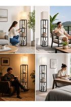Floor Lamp with Shelves and Remote With Warm Light Shelf Lamps with 3 Color Temperature LED Bulb Storage Wood Texture Modern Display Standing Lamp for Living Room Office Bedroom Metal Black 20