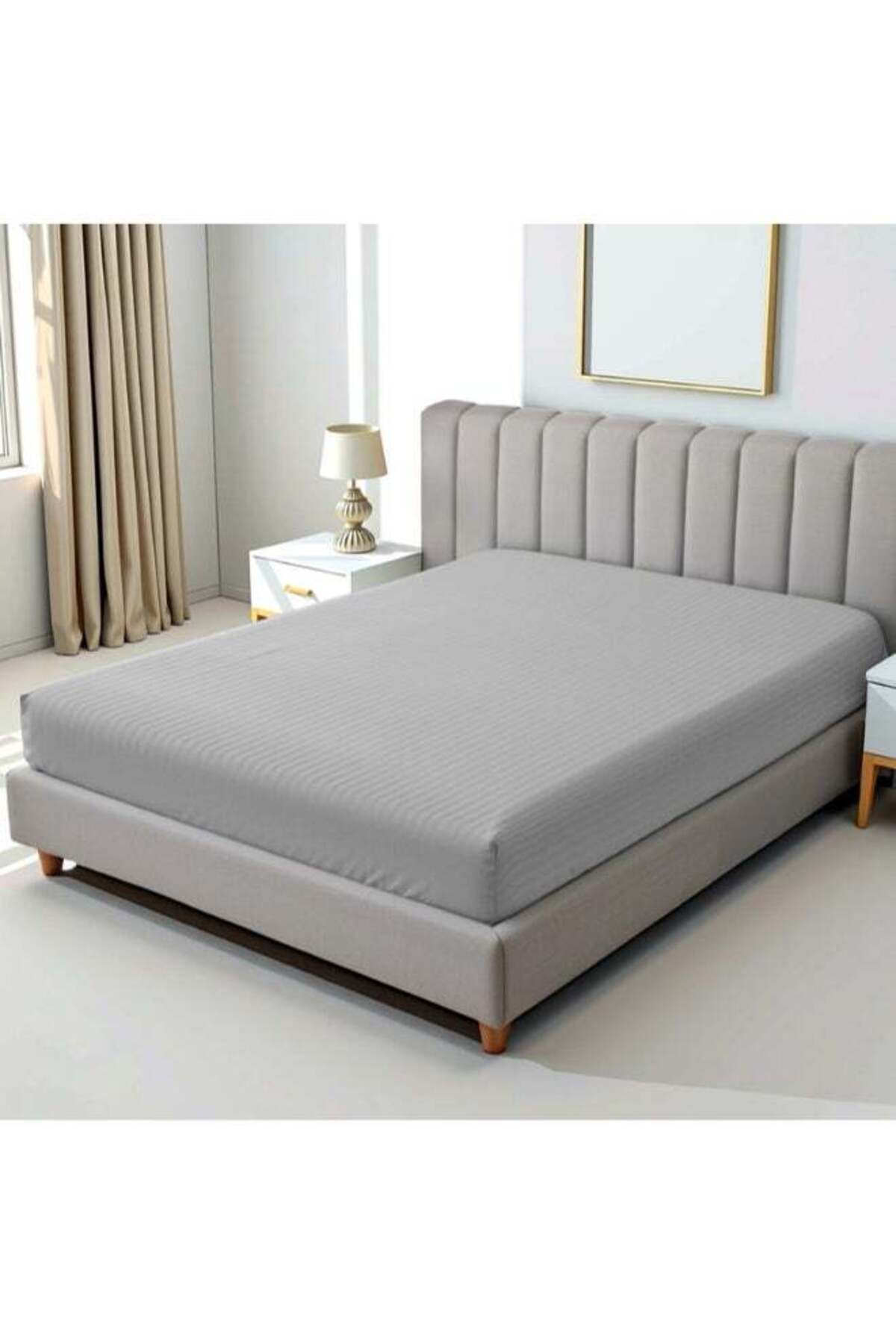 1-Piece Stripe Fitted Sheet- Luxury Hotel Collection, 100% Premium Cotton with Smooth Sateen Texture, Deep Pocket with Durable Elastic Edges – Size: Single Cotton Silver