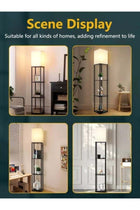 FUOE Floor-standing shelf lamp, warm lighting, 3-color LED, smart remote, wood grain, modern, black.