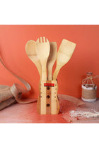 4 Pieces Pure Bamboo Wooden Solid Turner, Spatula, Slotted Spoon & Spoon Kitchen Essentials Cooking Utensils Tool Set