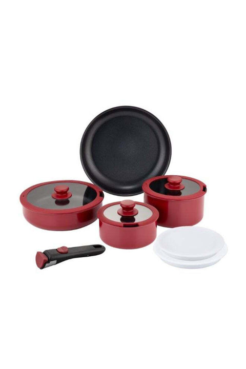 10 Piece Detachable Aluminum Cookware Set, Non-Stick - Red