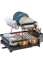 2 Tier Foldable Dish Drying Rack with Utensil Holder & Cutting Board Holder & Drainboard Tray,