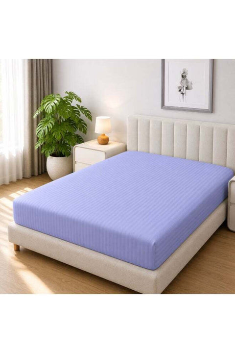 1-Piece Microfiber Fitted Sheet Striped, Lavender, Single (90×190 cm), Deep Pocket