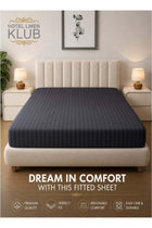 1-Piece Microfiber Fitted Sheet Striped, Dark Grey, Deep Pocket Elastic Edge Bed Linen